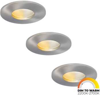 Set van 3 Vegas - LED platte inbouwspots met lage inbouwdiepte 60mm - 3,8 Watt 230 Lumen - Dim to Warm - GU10 LED Module - Dimbaar - Rond - IP44 voor badkamer, buiten en binnen - RVS