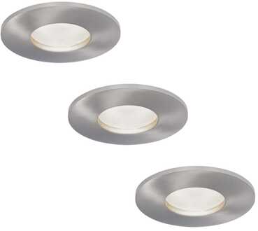 Set van 3 Vegas - LED platte inbouwspots met lage inbouwdiepte 60mm - 3,8 Watt 270 Lumen - 6000K Daglicht wit - GU10 LED Module - Dimbaar - Rond - IP44 voor badkamer, buiten en binnen - RVS