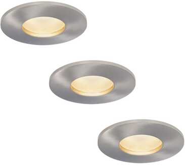 Set van 3 Vegas - LED platte inbouwspots met lage inbouwdiepte 60mm - 6 Watt 570 Lumen - 4000K Neutraal wit - GU10 LED Module - Dimbaar - Rond - IP44 voor badkamer, buiten en binnen - RVS