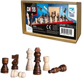 Set van 32x stuks houten schaakstukken in opbergkistje - Denkspellen