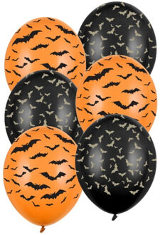 Set van 36x Halloween ballonnen vleermuis print zwart en oranje