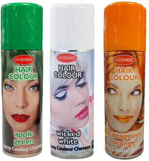 Set van 3x kleuren haarverf/haarspray van 125 ml - Groen, Oranje en Wit