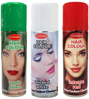 Set van 3x kleuren haarverf/haarspray van 125 ml - Groen, Rood en Wit