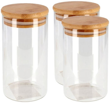 Set van 3x luxe glazen bewaarpotten/voorraadpotten met houten deksel 1x 1700 ml en 2x 1300 ml