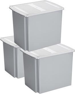 Set van 3x opslagbox kunststof 45 liter lichtgrijs 45 x 36 x 36 cm met deksel - Opbergbox