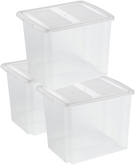 Set van 3x opslagbox kunststof 45 liter transparant 45 x 36 x 36 cm met deksel - Opbergbox