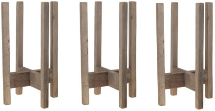 Set van 3x plantenstandaarden/voeten Historic hout 26 x 43 cm - Plantenkrukjes - Woonaccessoires urban jungle