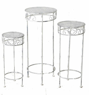 Set van 3x ronde brocante bijzettafels/plantenstandaards Lilli 50/60/70 cm
