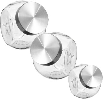 Set van 3x snoeppotten - voorraadpotten - glas - 650 ml - 1500 ml - 2100 ml