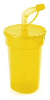 Set van 3x stuks Afsluitbare drinkbekers geel 400 ml met rietje - sport bekers/limonade bekers - peuters/kinderen