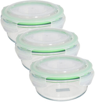 Set van 3x stuks bewaarbakje/vershoudbakje rond met deksel 950 ml ovenbestendig glas - Vershoudbakjes Transparant