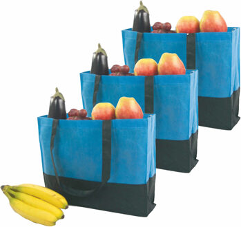 Set van 3x stuks blauwe grote boodschappentassen van 38 x 29 x 10 cm - Draagtassen/Strandtassen