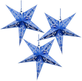 Set van 3x stuks decoratie kerstster lampionnen blauw 60 cm