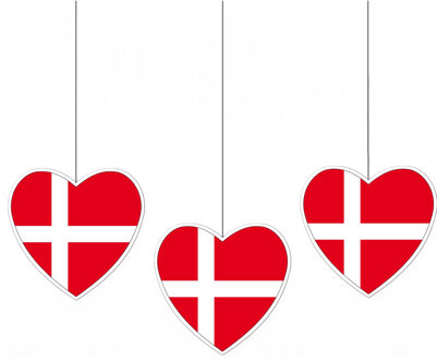 Set van 3x stuks denemarken vlag hangdecoratie hartjes vorm karton 28 cm