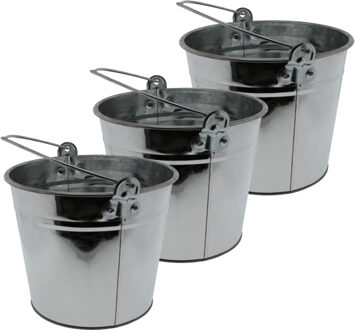 Set van 3x stuks drankemmer 5 liter van zink - Plantenpotten Zilverkleurig