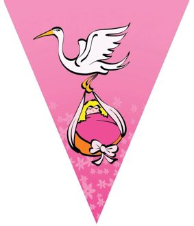 Set van 3x stuks geboorte thema vlaggenlijn roze en ooievaar - Vlaggenlijnen