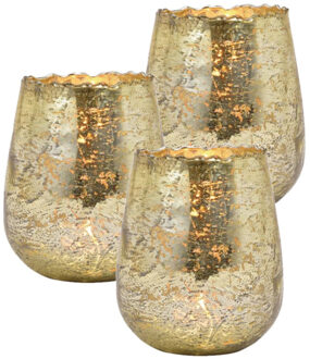 Set van 3x stuks glazen design windlicht/kaarsenhouder champagne goud 12 x 15 x 12 cm - Waxinelichtjeshouders Goudkleurig