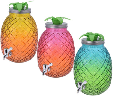 Set van 3x stuks glazen drank dispensers ananas blauw/groen, geel/oranje en roze/oranje 4,7 liter