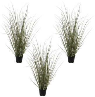 Set van 3x stuks groene helmgras/duingras kunstplanten in zwarte kunststof pot 50 cm - Ammophila Arenaria - Woondecoratie