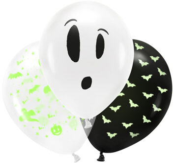 Set van 3x stuks Halloween Glow in the dark blacklight ballonnen met print 30 cm - Ballonnen Multikleur