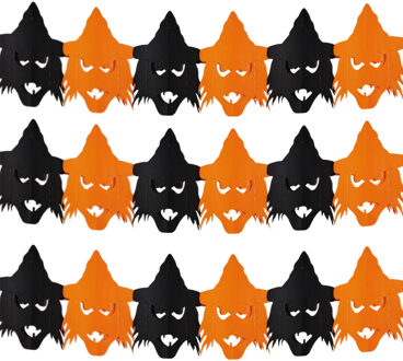 Set van 3x stuks halloween/Horror thema heksen/vogelverschrikkers feestslinger oranje/zwart 3 meter
