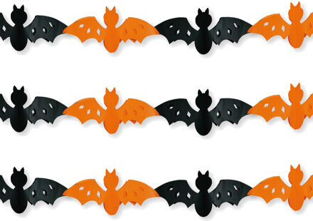 Set van 3x stuks halloween/Horror vleermuizen slinger oranje/zwart 3 meter