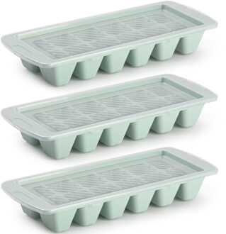 Set van 3x stuks IJsblokjes/ijsklontjes maken kunststof bakje met afsluitdeksel mintgroen 28 x 11 cm