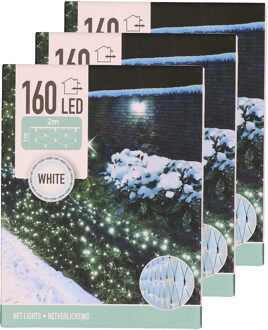 Set van 3x stuks kerstverlichting lichtnetten/netverlichting 200 x 100 cm helder wit