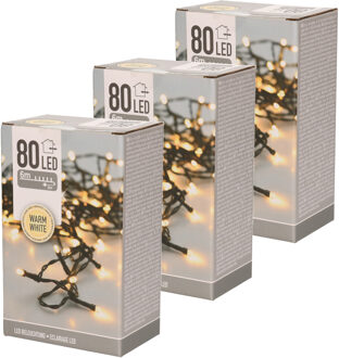 Set van 3x stuks kerstverlichting warm wit buiten 80 lampjes lichtsnoer 600 cm - Kerstverlichting kerstboom Zwart