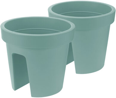 Set van 3x stuks kunststof balkon plantenpotten/bloempotten mint groen 28 x 25 cm -  Reling/hang bloempot