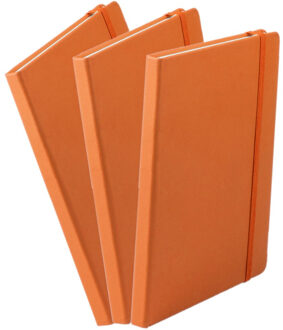 Set van 3x stuks luxe schriftjes/notitieboekjes oranje met elastiek A5 formaat - Schriften