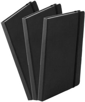 Set van 3x stuks luxe schriftjes/notitieboekjes zwart met elastiek A5 formaat - Schriften