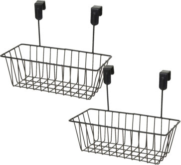 Set van 3x stuks mandje met deurhaken zwart metaal 28 x 9,5 cm