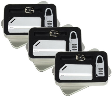 Set van 3x stuks metalen kofferlabel set met label, riempje en cijferslot