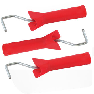 Set van 3x stuks muur/lak verfroller korte beugels / verfbeugels voor 5 cm roller - Verfrollers Rood