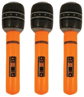 Set van 3x stuks neon oranje opblaasbare microfoon 40 cm