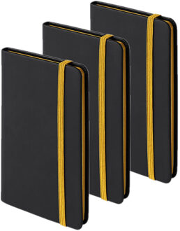 Set van 3x stuks notitieboekje met geel elastiek pu-leer kaft 9 x 14 cm