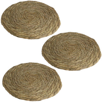 Set van 3x stuks pannen onderzetter van zeegras rond 22 x 22 cm - Panonderzetters Beige