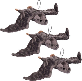 Set van 3x stuks pluche vliegende vleermuis knuffel grijs 36 cm