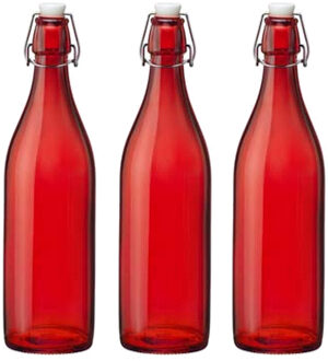 Set van 3x stuks rode giara flessen met beugeldop 30 cm van 1 liter