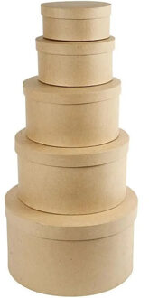 Set van 3x stuks ronde bruine kartonnen hobby opslag doosje/dozen 15 x 8 cm - Hobbydecoratieobject Beige