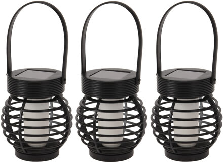 Set van 3x stuks solar led lantaarn - zwart - 11 cm - zonne-energie - tuinverlichting - solarlampen