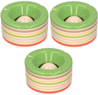 Set van 3x stuks terras asbakken/stormasbakken rond keramiek 14 x 7,5 cm groen met streep