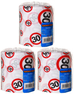 Set van 3x stuks toiletpapier rollen voor een 30 jaar verjaardag