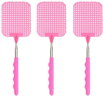 Set van 3x stuks uitschuifbare vliegenmeppers roze 66 cm