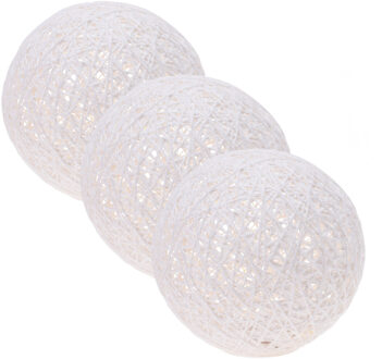 Set van 3x stuks verlichte decoratie bollen wit glitter 20 cm met 20 warm witte lampjes