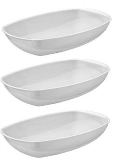 Set van 3x stuks witte serveerschalen/saladeschalen 22 x 34 cm - Schalen en kommen - Keuken accessoires