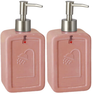 Set van 3x stuks zeeppompjes/zeepdispensers roze keramiek 18 cm - Navulbare zeep houder - Toilet/badkamer accessoires