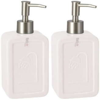 Set van 3x stuks zeeppompjes/zeepdispensers wit keramiek 18 cm - Navulbare zeep houder - Toilet/badkamer accessoires