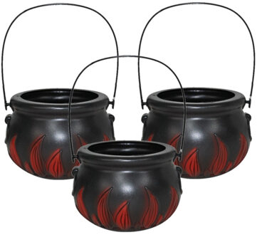 Set van 3x stuks zwarte heksenketel/kookpot voor kinderen 15 cm